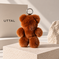 UTTAL Chestnut Plushy Teddy Bag Charm in soft brown with silver-tone ring